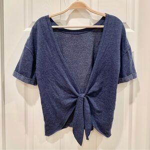 Victoria’s Secret Dark Blue Plunge Deep-V Knot Back Short Sleeve Sweatshirt Top